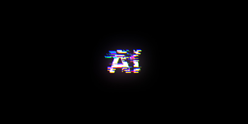 3D rendering AI text with screen effects of technological glitch