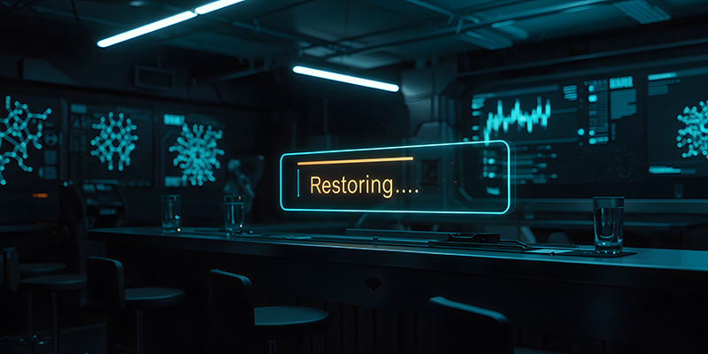 Restoration progress interface displayed in futuristic cyber env